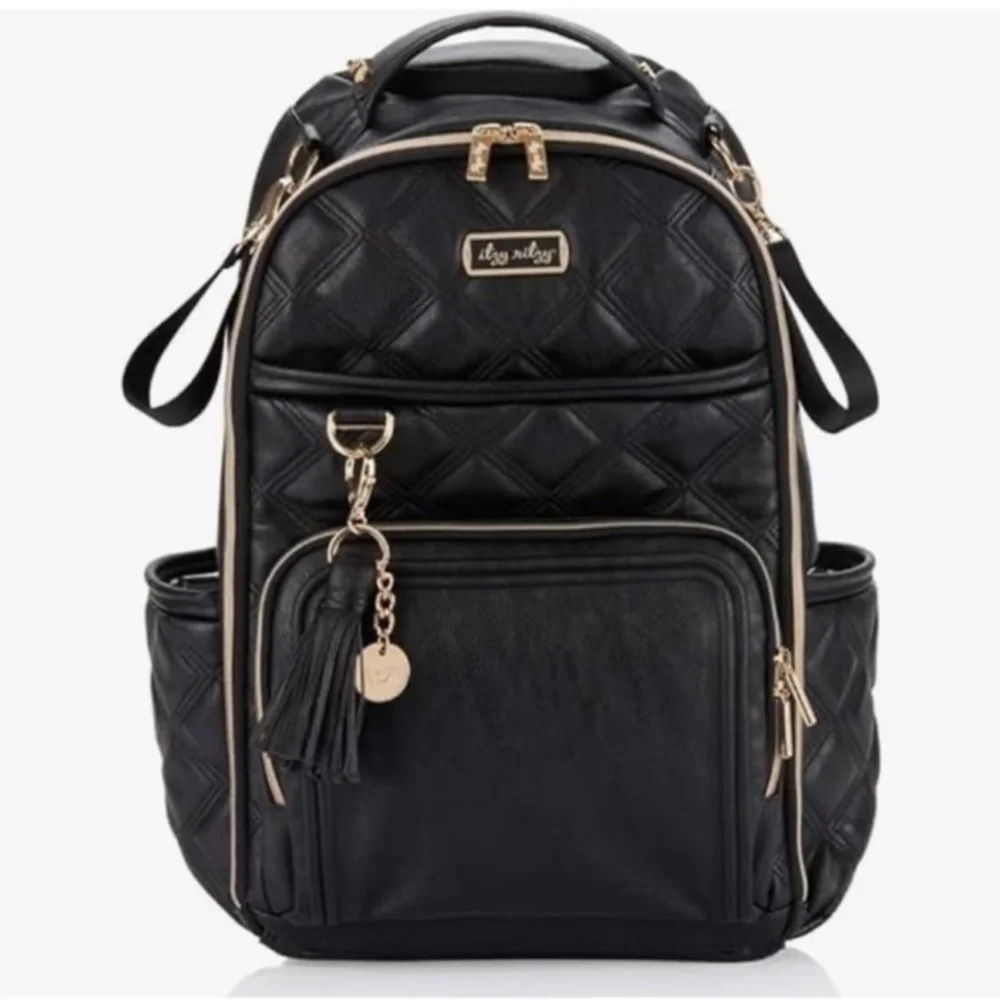 Itzy Ritzy Black and Gold Quilted Diaper Backpack - Picture 1 of 16